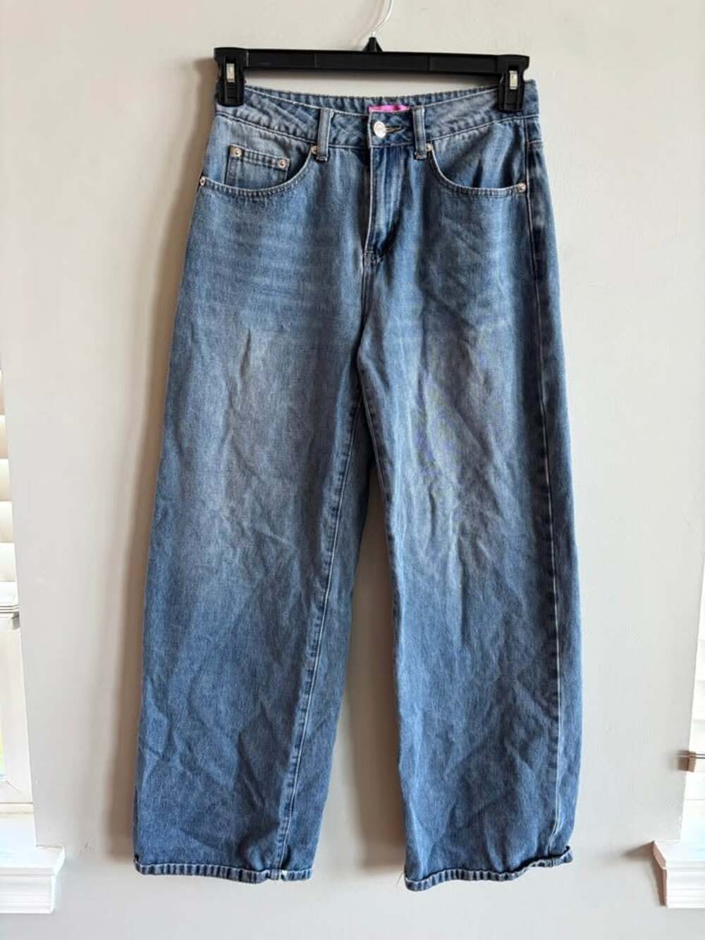 Edikted Medium Wash Barrel Leg Jeans Wide Curved Balloon Sz XS Y2K